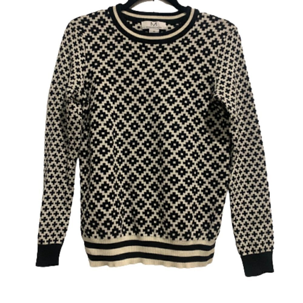 MAGASCHONI Blk & Ivory Ctn-Wl Blend Sweater Women's Sz XS